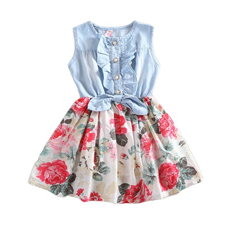 Summer Children Sleeveless Girl Denim Floral Dresses (Available)