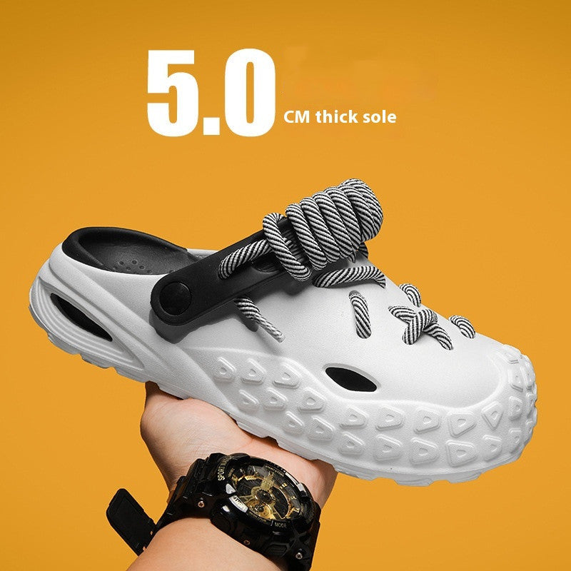 Hole Shoes Men's Summer Outdoor Closed Toe Poop Feeling Couple Half Slippers Beach Sandals (Available)