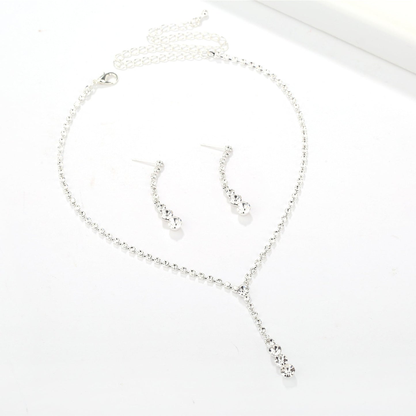 Silver Water Drop Necklace Earrings Two-piece Set Combination (Available)