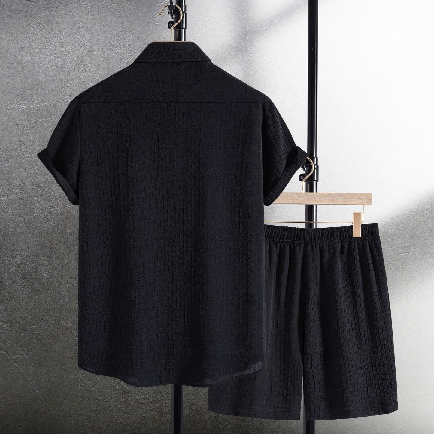 Men's Casual Fashion Jacquard Short Sleeve Shirt Shorts Suit