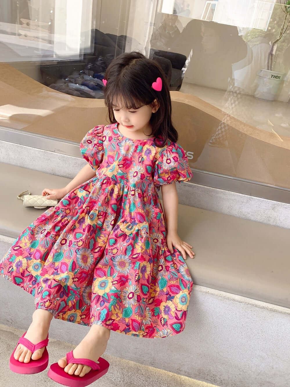 Girls Floral Dress Bangladesh Short Sleeve Western Style - Small China Town