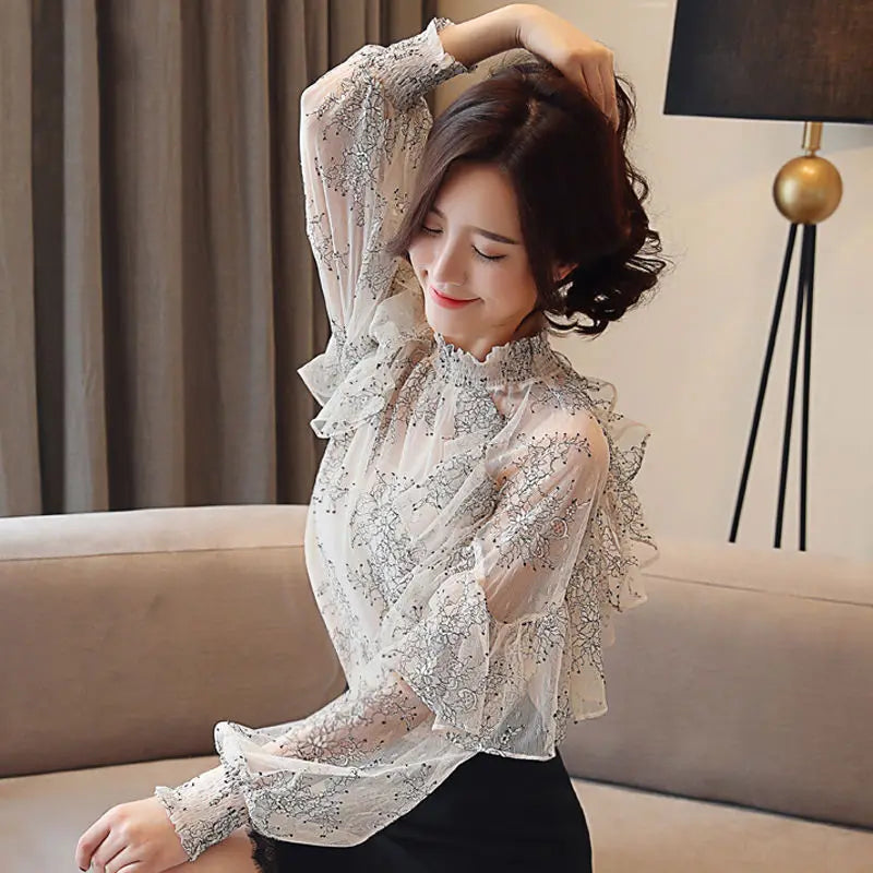 Women Blouse Lace Women's Spring Autumn Chiffon Shirt Top Spring Blouse Shirts Ropa De Mujer