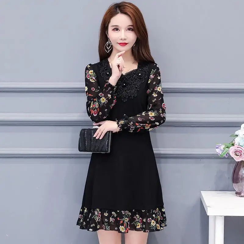 Middle-aged Women's Midi Dress Woman Dress Vestido De Mujer Femme Robe
