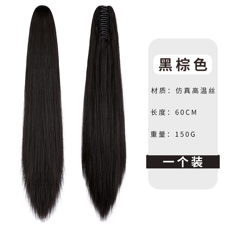Wigs for women long straight hair clip ponytail natural realistic claw clip synthetic fiber wig ponytail manufacturers (Available)