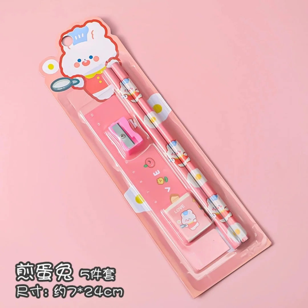 5pcs/Set Christmas Kids Stationery Set Children Pencil Ruler Eraser Sharpener Set School Supplies Gifts Kindergarten Prizes