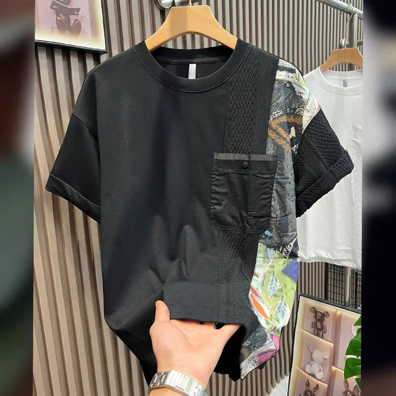 American Casual Summer Patchwork Color Block Loose Short Sleeve T-Shirt(Available)