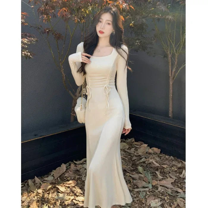 French Style Dresses Women High Waisted Daily Casual Comfortable Long Sleeve Ladies Mermaid Dress Autumn Winter Clothes