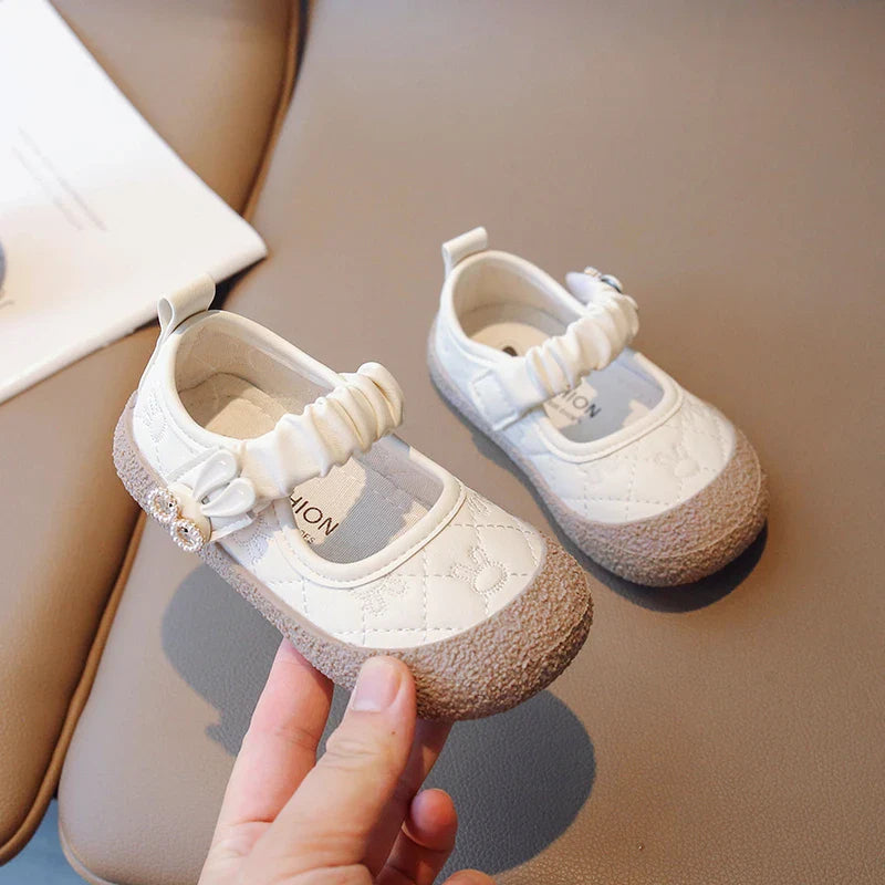 Girl's Mary Janes Cute Flat Sewing Pu Leather Little Children Leather Shoes Pu 21-30 Hook-loop Anti-slip Lovely Kids Spring Shoe