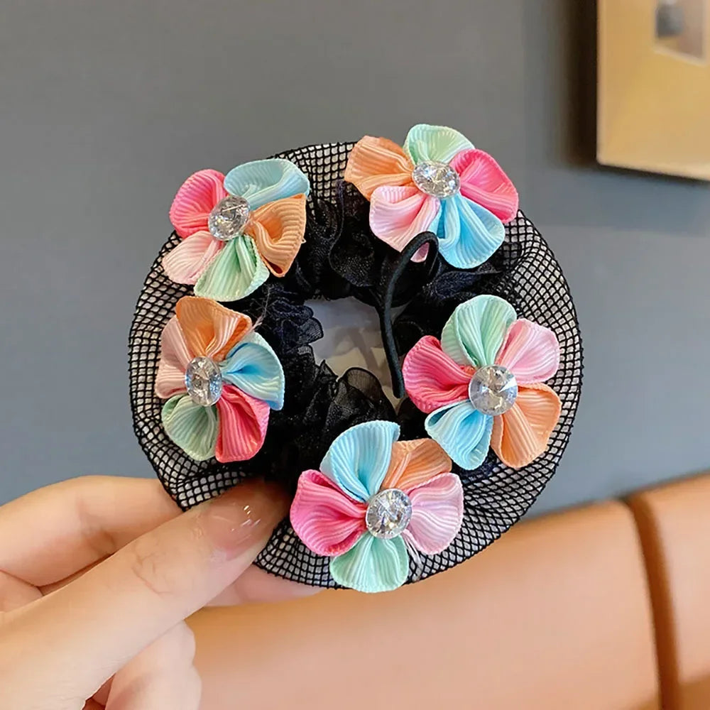 Girls Dance Hairnet Ballet Bun Cover Flower Butterfly Pearl Rhinestone Hair Mesh Kids Training Daily Dance Accessories