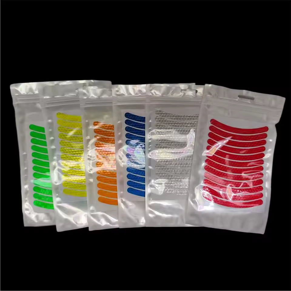 12Pcs/set Car Wheel Stripe Reflective Stickers Night Reflectors Adhesive Safety Decoration Waterproof Tapes For Bicycles Helmet