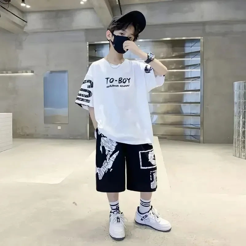 Korean Thin Sports Summer Two-Piece Set Boys Summer Set New Children's Summer Medium and Large Children's Boy