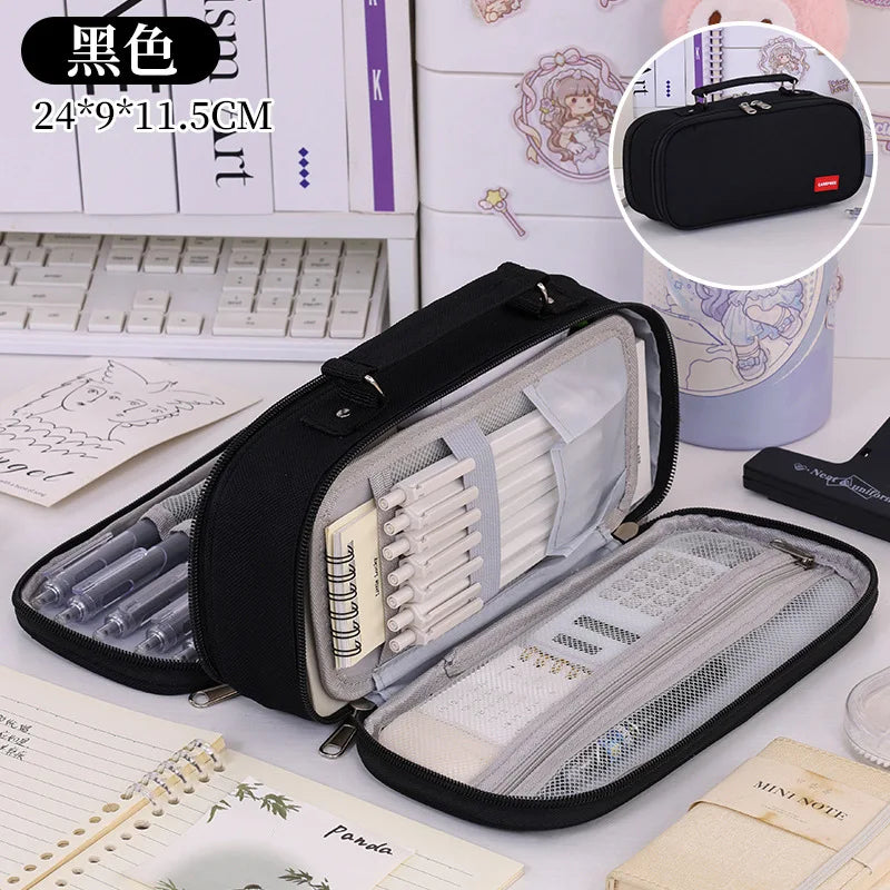 Portable Pencil Case for Students - Durable Oxford Fabric Stationery Bag with Zipper, Pen Slots & Large Storage Space