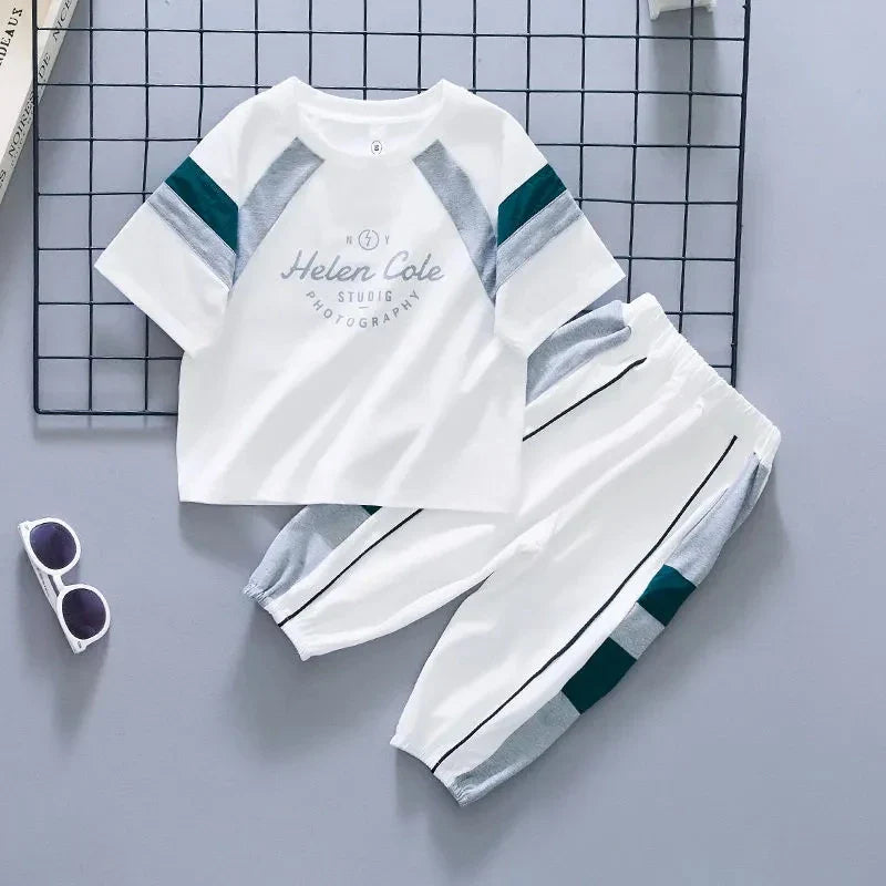 New Children's Cool Loose Fit Sportswear Korean Edition Baby Short Sleeve T-shirt 2 Pieces
