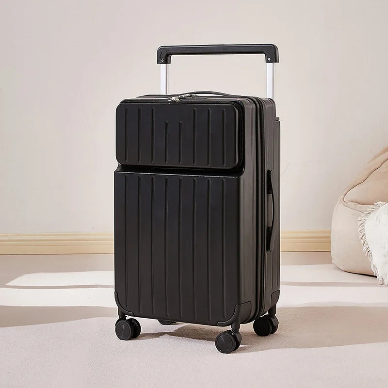 Front Opening Wide Handle Suitcase 20 inches Carry-on Cabin Suitcase Multifunctional Travel Luggage Zipper Aluminum Frame
