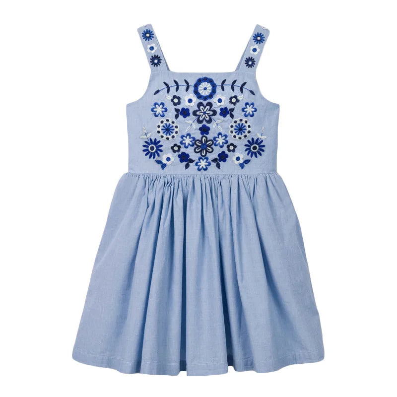 3Colors Girls Dress Summer Girl Beach Floral Dresses for Girls 2-7 Years Embroidery Floral Baby Girls Clothes