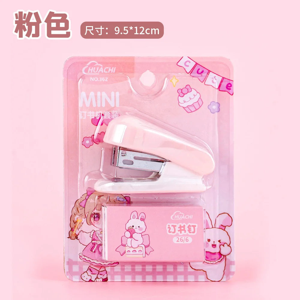 Mini Stapler Set with Staples Cute Rabbit Bear Paper Binder Stationery Office Binding Tools School Supplies