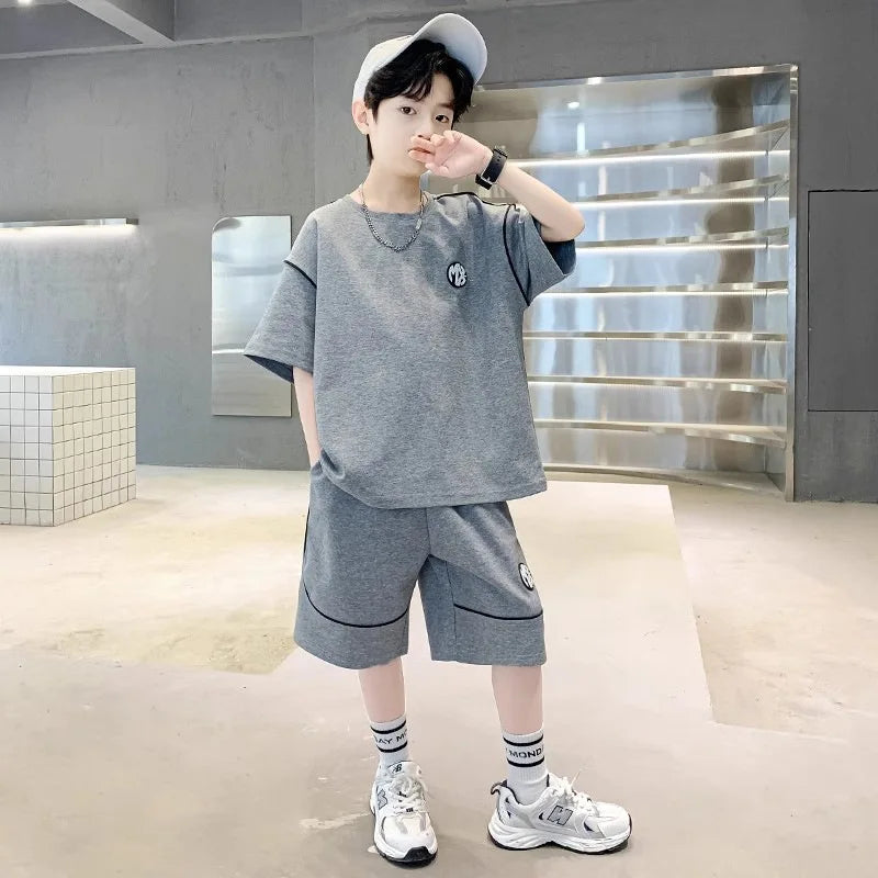 Boys Suit Child set Clothes Short-Sleeved loose black t-shirt + half pants Teenager Tracksuits Kids 8 10 12 year (Available)