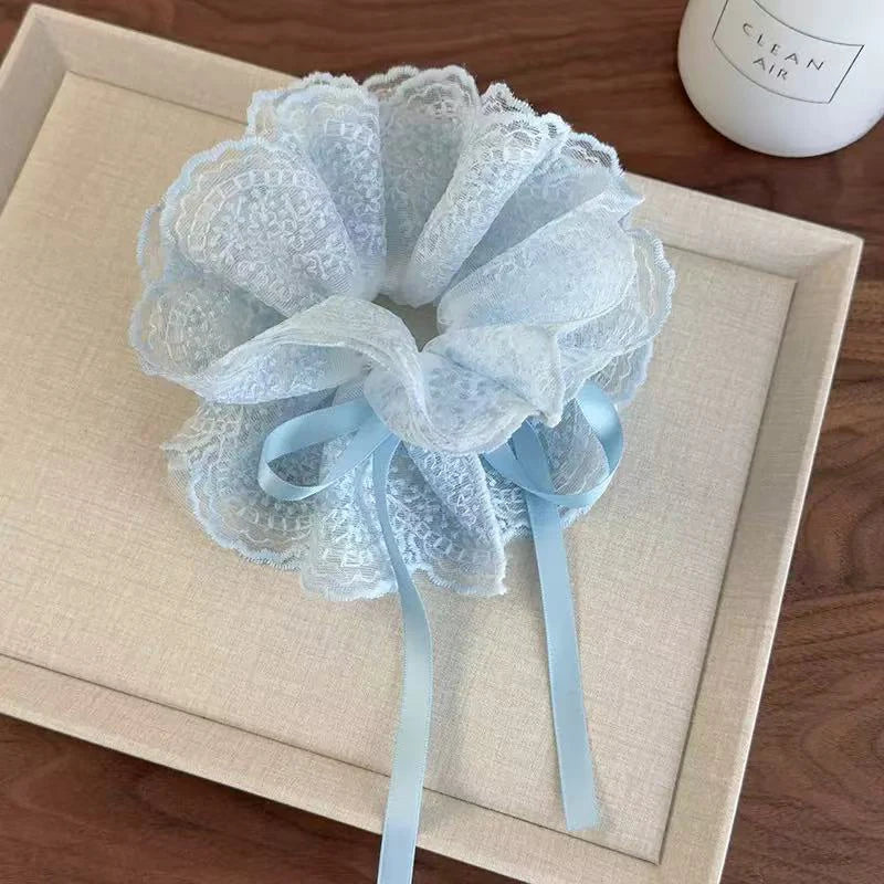 Lace Scrunchies for Women Elastic Hair Bands Ponytail Holders Tie Solid Color Hair Hoop Scrunchy Rubber Bands Women Hair Ring