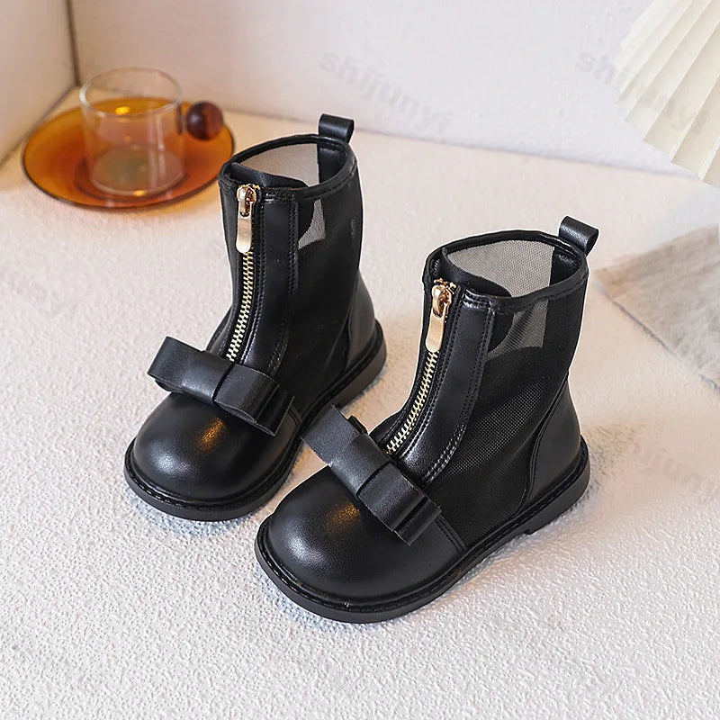 Bow Design Elegant Fashion Casual Boots for Baby Summer New Childrens' Mesh Breathable Comfortable Princess Mid Tube Boots