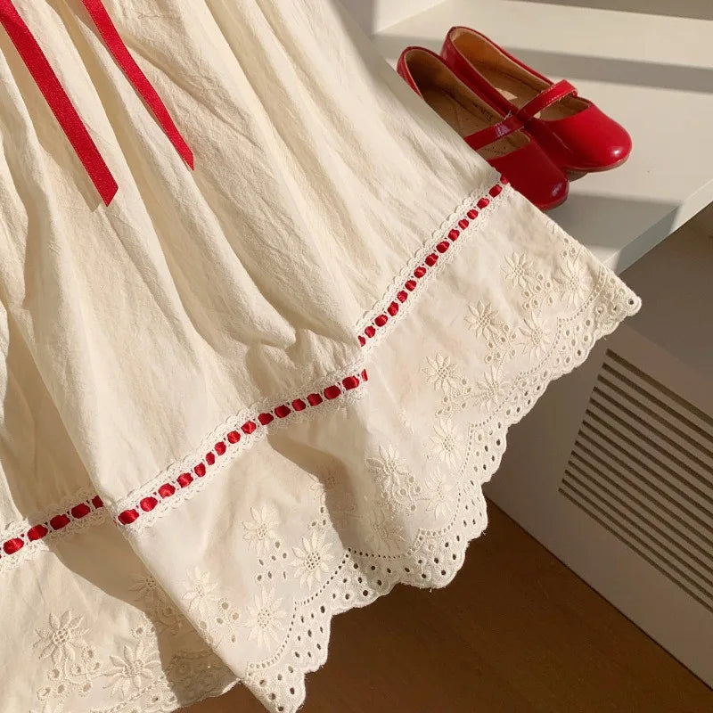 Summer Girl Dress New Fashion Versatile Summer Dress Exquisite Sweet Lace Girl Clothes Simple Ruffled Princess Skirt Ropa Niรฑa
