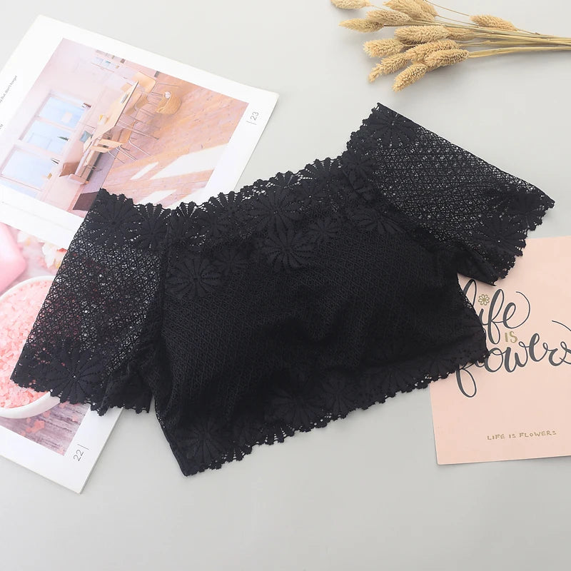 Wommen Sexy Lace Off Shoulder Crop Tops With Bra Short Sleeve Harajuku Bare Shoulder Crochet Top Female Cotton T-Shirt Lace