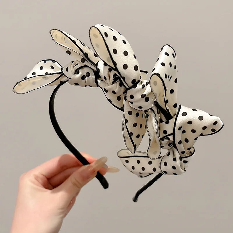 Korean Style Polka Dot Bow Headband – Double-Sided Hair Hoop, Elegant & Cute Hair Accessory for Women (Available)
