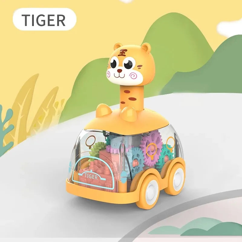 Baby Toy Press and Go Gear Car Toy for Toddlers 1 2 3 Years Old Light Up Toy Inertial Car Birthday Gifts for Kids Boys and Girls
