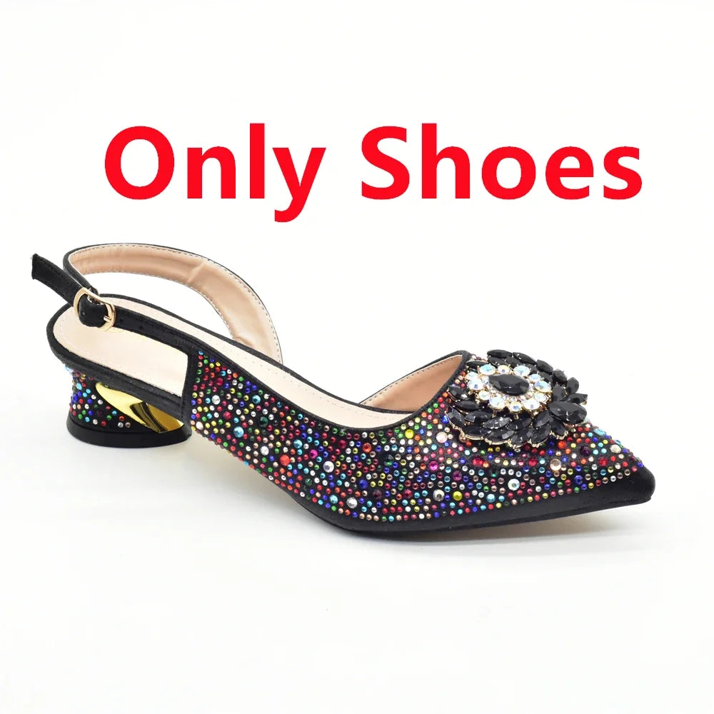 Luxury Designer Pumps Women Full Rhinestone Designer Shoe and Bag Sets From Italy