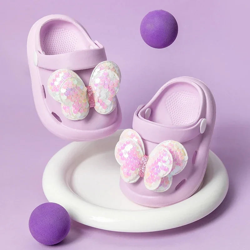 Girls Princess Style Wear Non-Slip Soft-Soled Crcs Fashion Bow Treasure Girls Bow-Toe Shoes