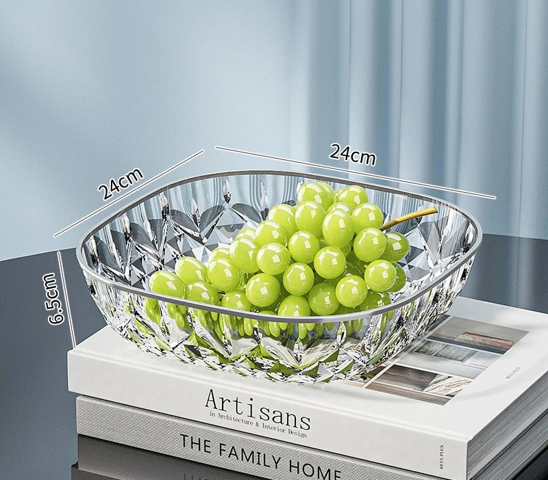 New Household Fruit Bowl Salad Dessert Biscuit Plate Plastic Square Transparent Tray Golden Edge Snack Plates Tableware LIJIAO