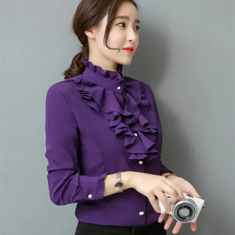 Women Blouse Lace Stand Collar Shirt Women Long Sleeve Autumn Winter Top Shirt Blusas Ropa De Mujer