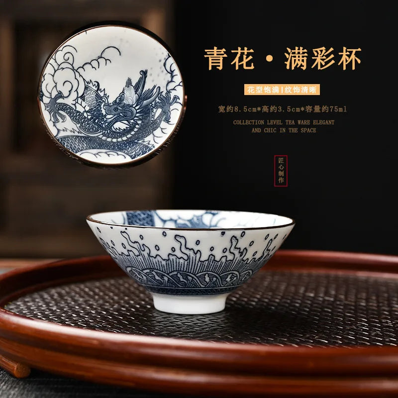 Blue and White Porcelain Cone Teacup Anti Scaling Hand-painted Tasting Tea Bowl Travel Meditation Cup Chinese Tea Set 70ml