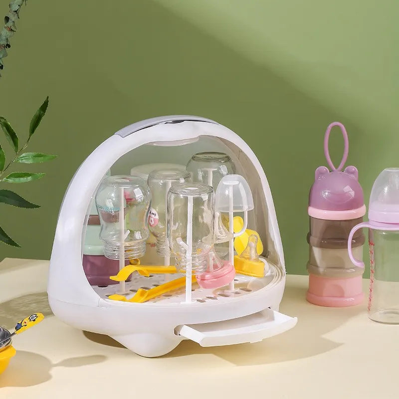 Baby Feeding Bottle Drying Rack Baby Bottle Holder Storage Box with Anti-dust Cover Dustproof Nursing Tableware Container