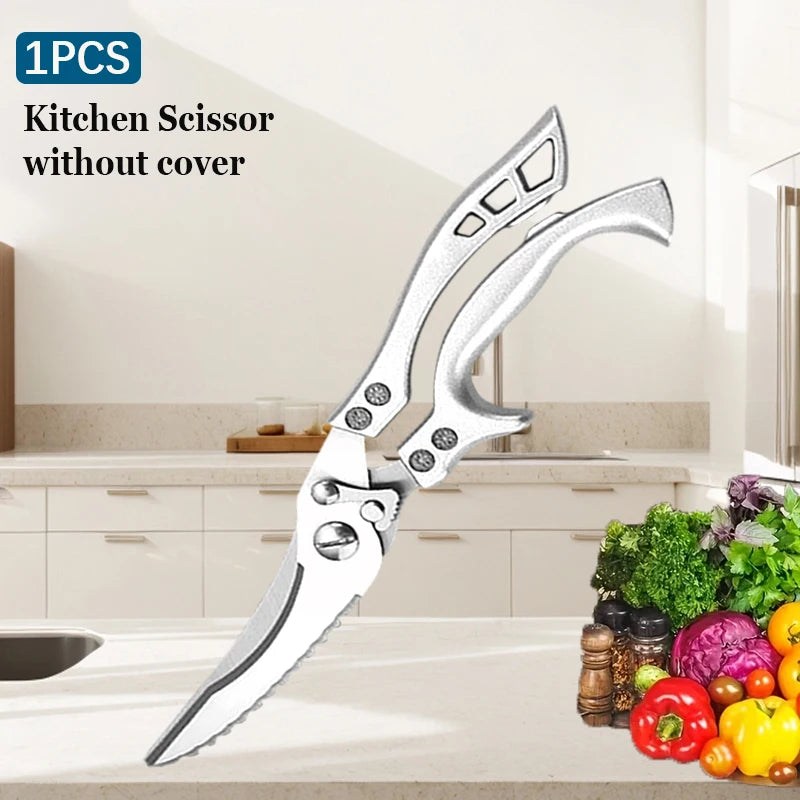Stainless Steel Kitchen Scissors MultiFunction Chicken Bone Scissors for Cutting Fish Meat Vegetables Effort-Saving BBQ Scissors