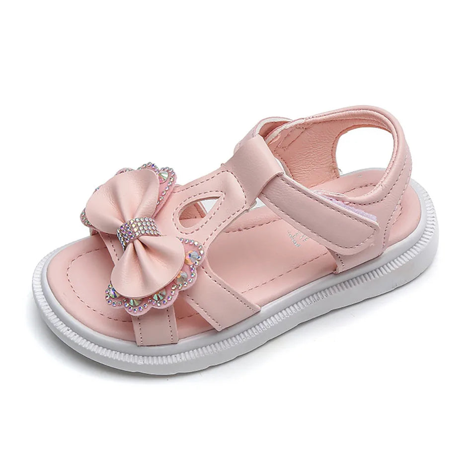 Adorable Elegant Girls Summer Casual Sandals Soft Soled Princess Style Kids Shoes Comfort Breath Anti Slip Magic Strap Closure