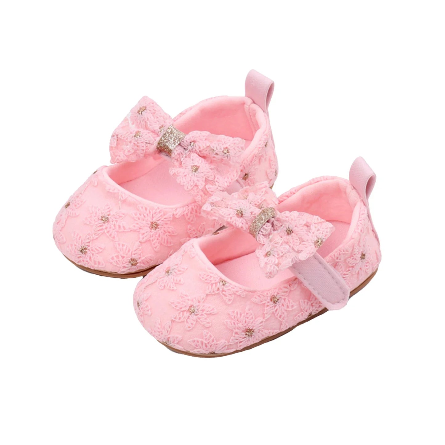 Newborn Baby Girls Mary Jane Flats Cute Bowknot Wedding Dress Shoes Non-Slip First Walkers Embroidery Flower Soft Shoes