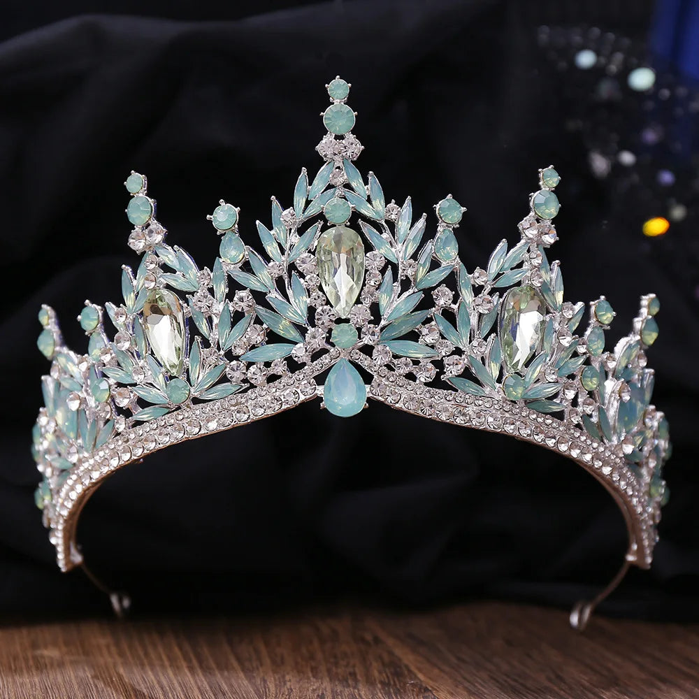 Luxury Big Water Drop Crystal Opal Tiara For Women Girls Wedding Bridal Birthday Party Crown Hair Dress Accessory