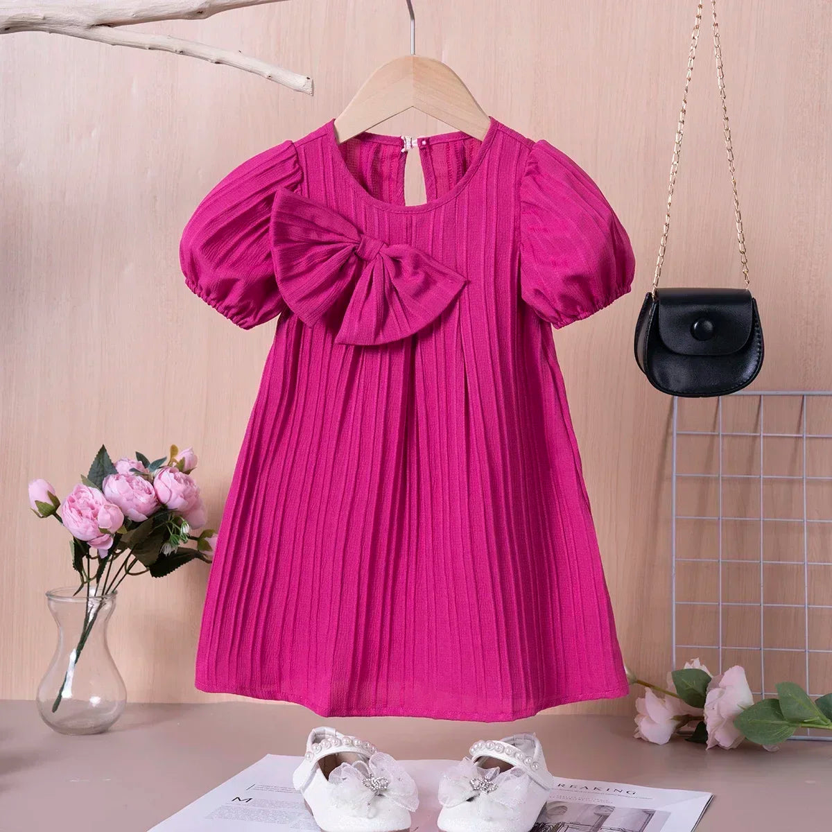 Baby Girl Summer Dresses Solid Colour Casual Fashion Bow Design Sweet and Cute Children's Clothing Hot Sale 2024 New