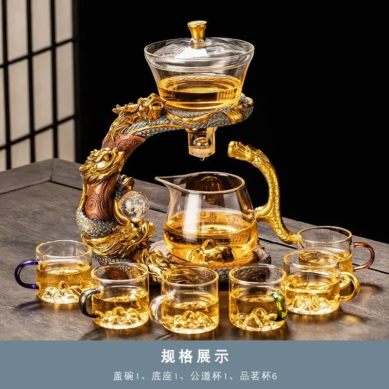 Lazy Glass Automatic Tea Set Business Gift High Borosilicate Dragon Kung Fu Teaware Sets