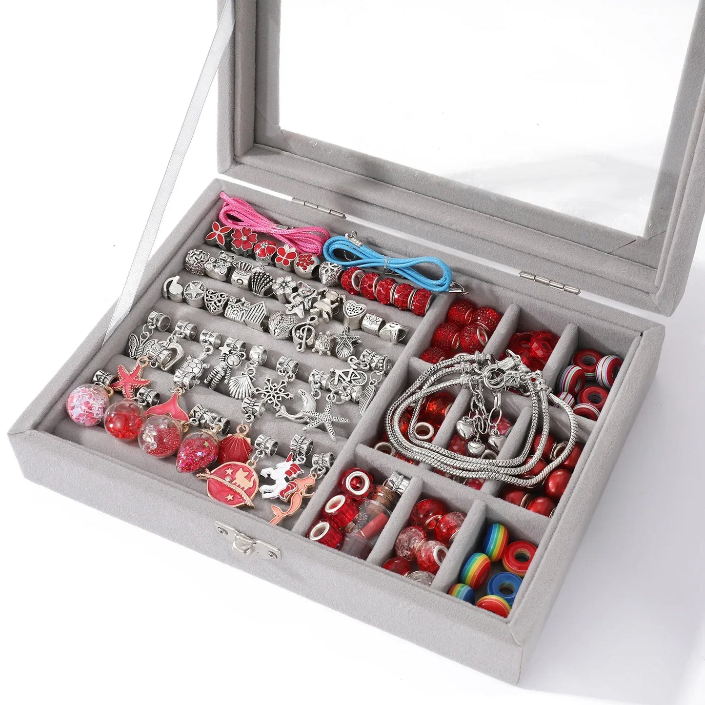 Kid Girl Crystal Beaded Jewelry Making Accessories Set With Jewelry Box DIY Bracelet Necklace Girl Gift