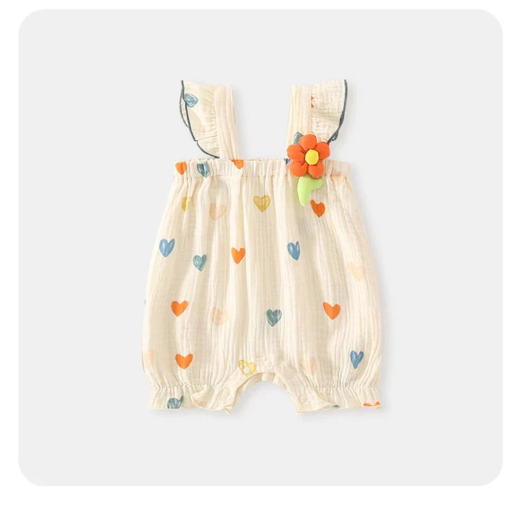 Summer Sweet Sle Baby Girl Rer Print Thin Svel Clothes for Babies Heart Pattern Cler Suit Casual Summer Outfit (Available)