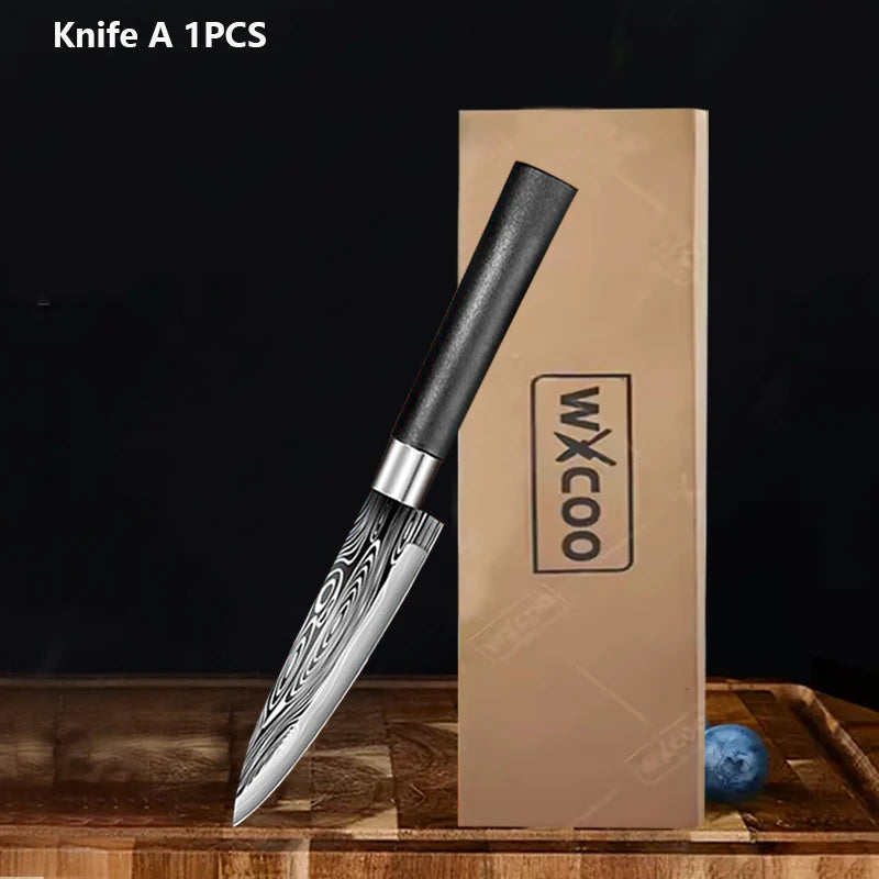 Professional Kitchen Knives Stainless Steel Scissors Fruit Utility Knife Sharpening Rod Sharp Slicing Chef knife Cooking Tools