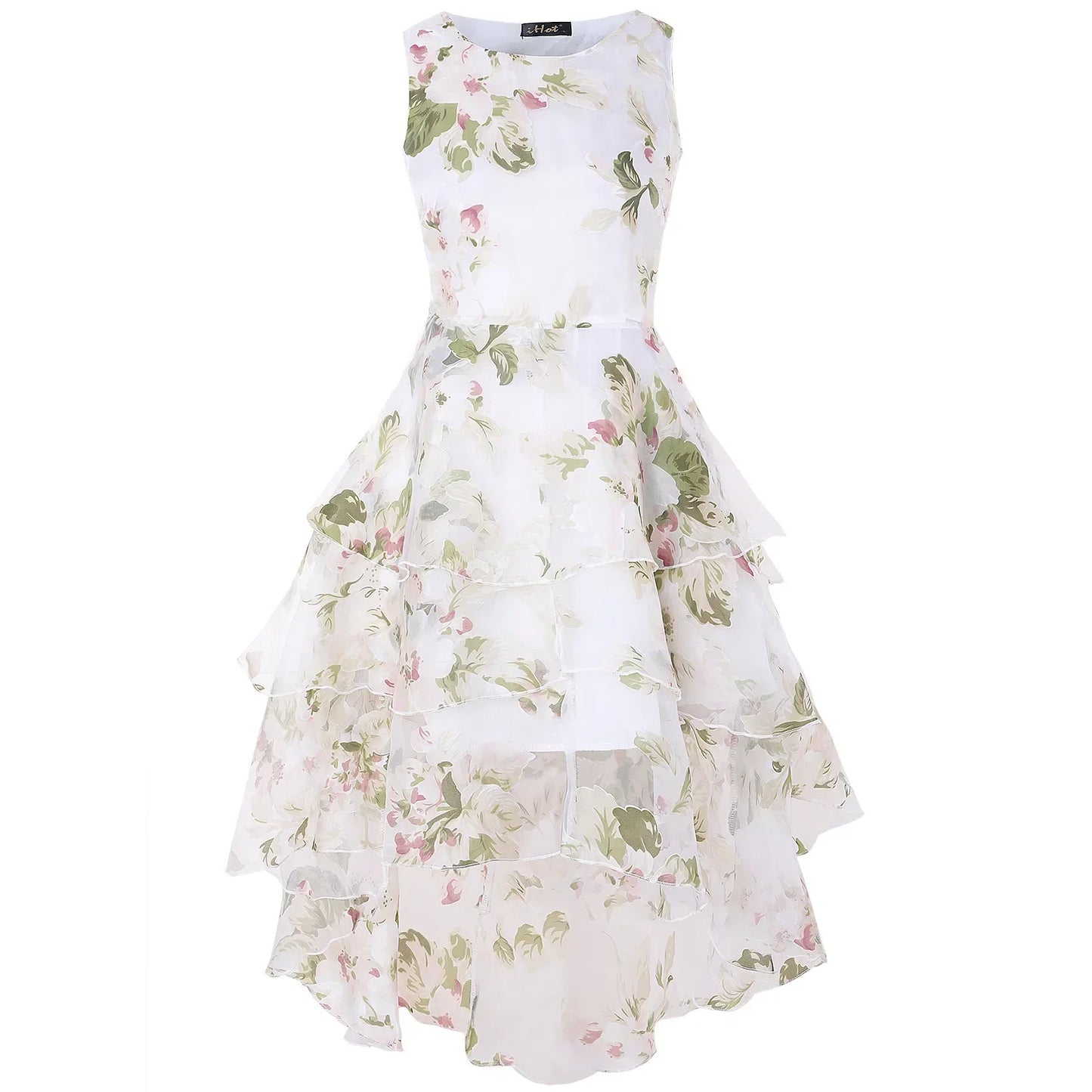 Summer High Low Retro Dress Vintage Women Sleeveless Front Back Short Long Organza Lace Dress Ladies Elegant Party Dress