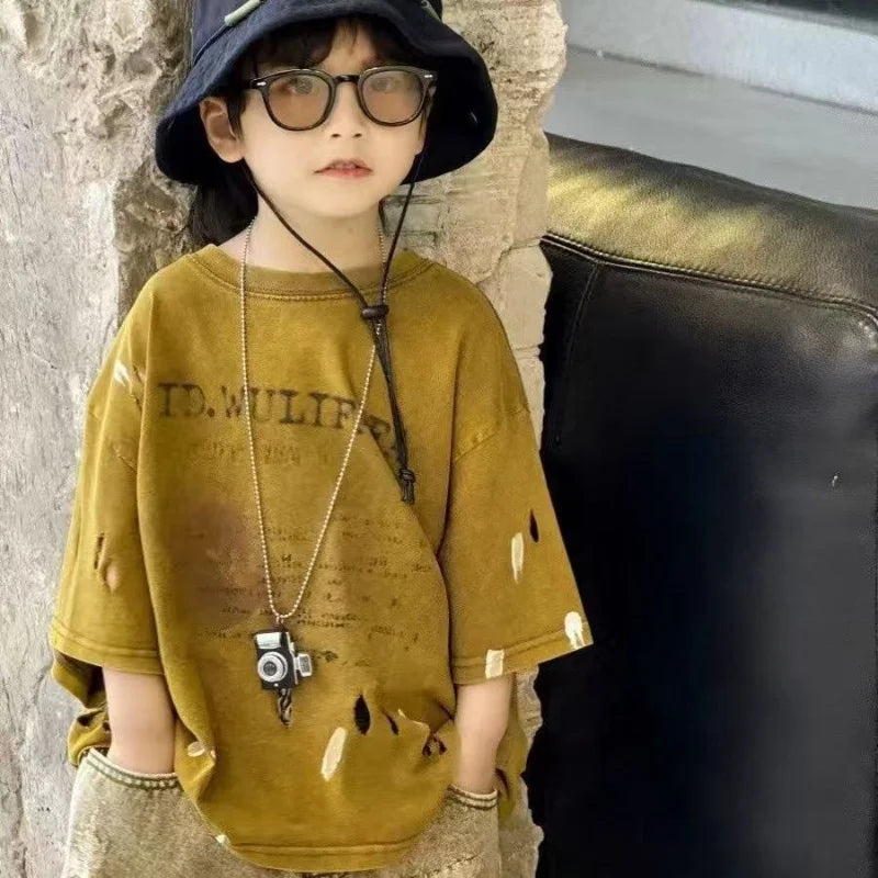 Summer Outfit New Perforated Denim Shorts Children's Clothing