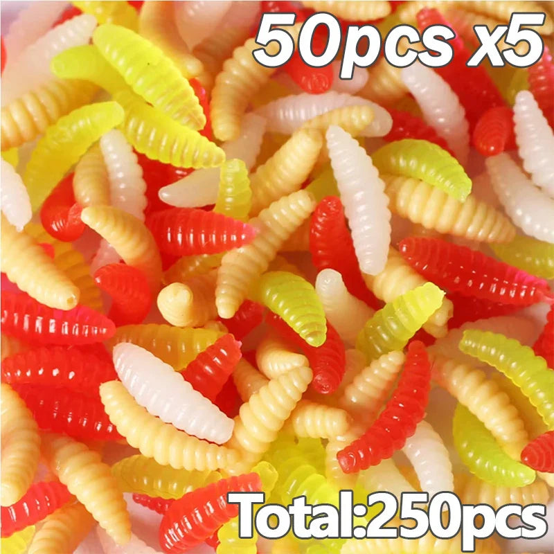 Portable Soft Silicone Bait Maggot Grub Soft Fishing Lure 2CM 50pcs/50x5pcs For Outdoor Fishing Accessories (Available)