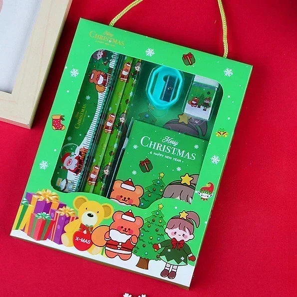 Pencil Stationery Set GIfted By Santa Claus Children Student Office Supplies Kawaii Kids Prize Birthday Christmas New Year