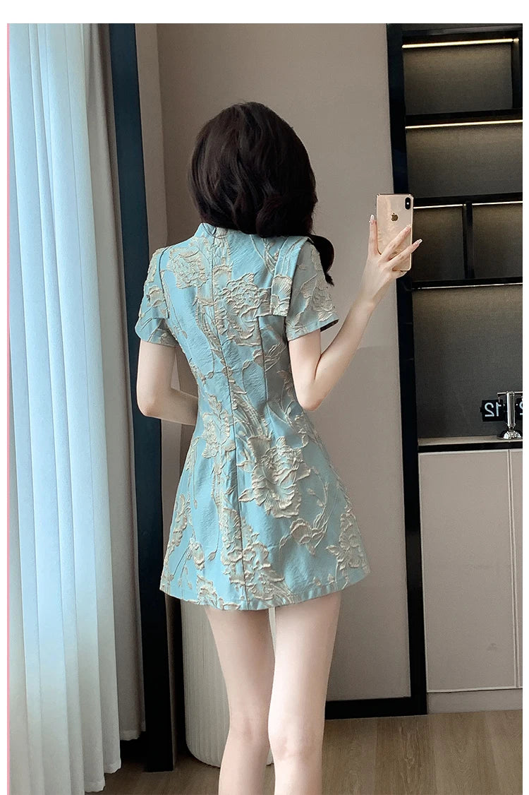 Faionable Outfit Stand Collar Side Button Mid-Length irt orts Two-Piece Set New 2025 Versatile Nylon Material