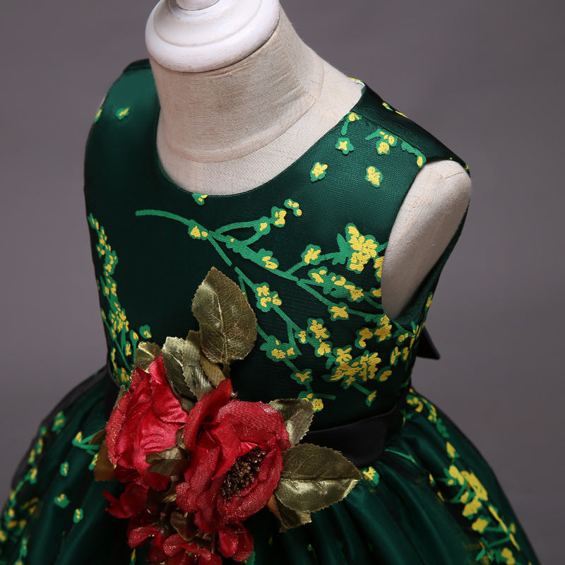 Mesh Print Dress Handmade Three-dimensional Flower Performance Skirt