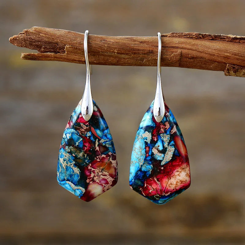 Unique Natural Stone Jewelry Ethnic Gold Plated Earrings For Women (Available)