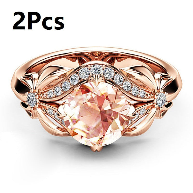 Rose Gold Champagne Zircon Flower Women's Ring Fashion Item